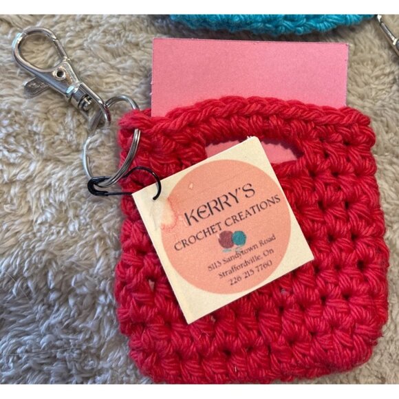 Crochet Keychain Coin Purse Card Holder Set Of 6 With Clip Hook 2.75 X 2.75 " - Picture 7 of 7